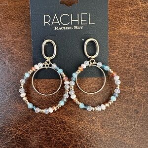 Rachel Roy Gold Hoop Earrings with Multicolor Beads